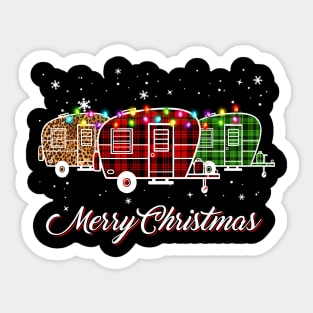 Merry Christmas Leopard Red Green Plaid Camper Xmas Sticker